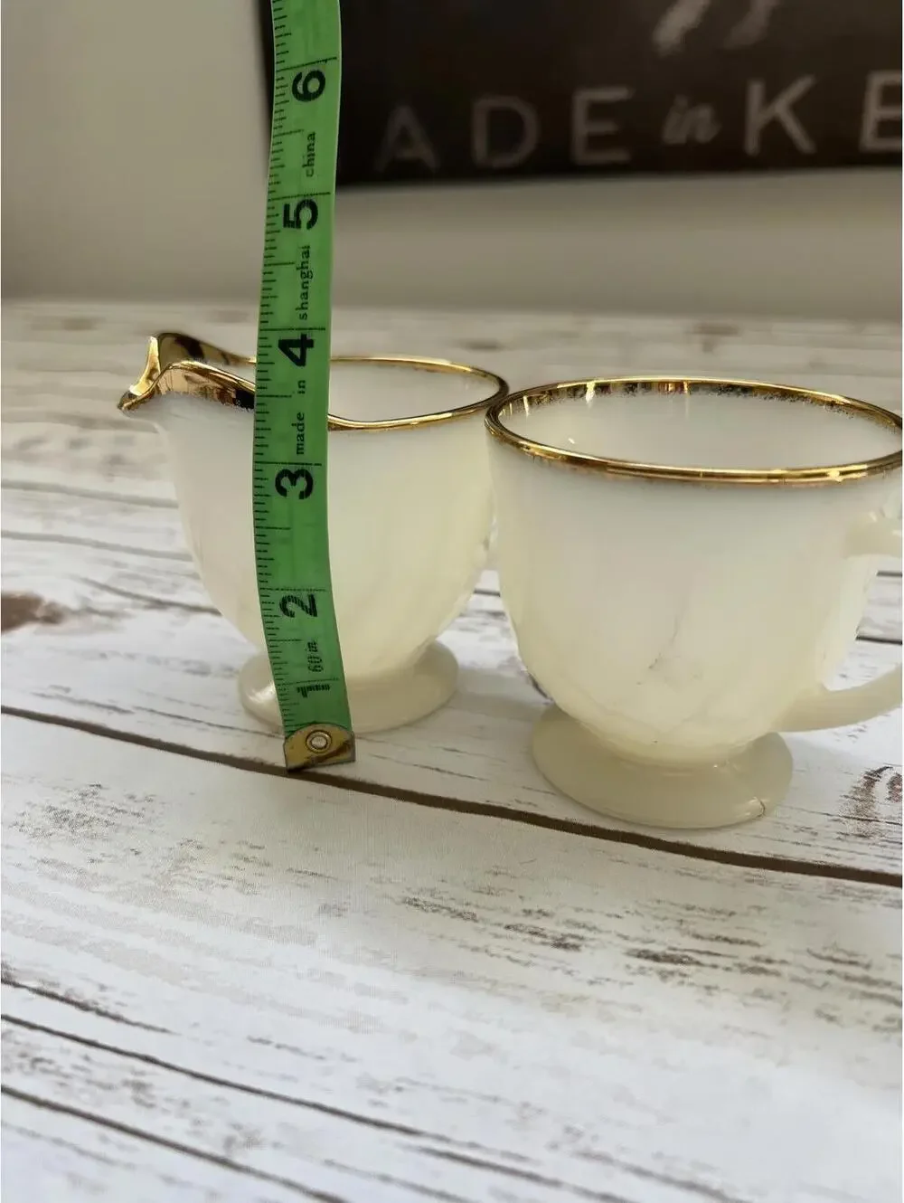 Vintage Fire King Cream and Gold Creamer and Sugar‎ Set